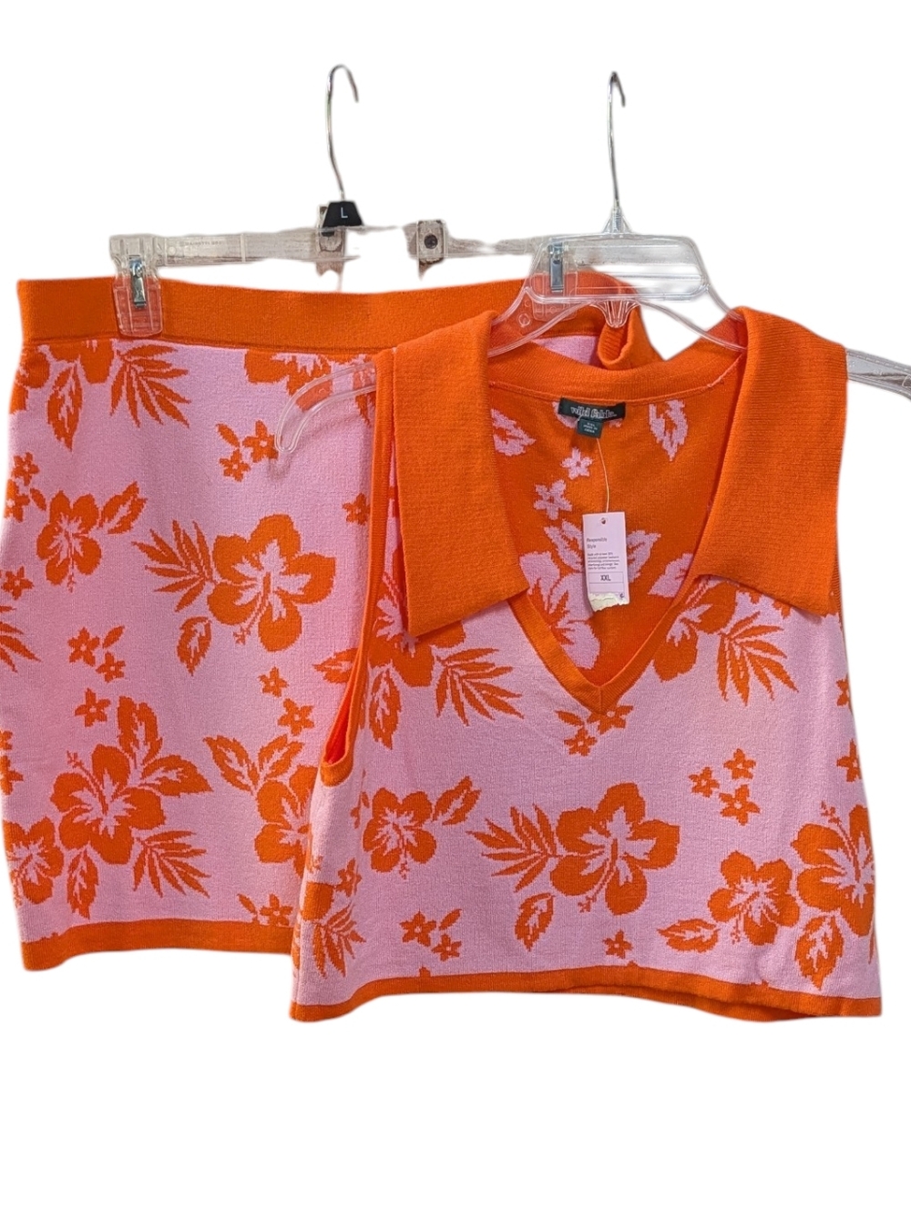 Wild Fable, Orange And Pink Floral Knit Skirt & Top Set. XXL